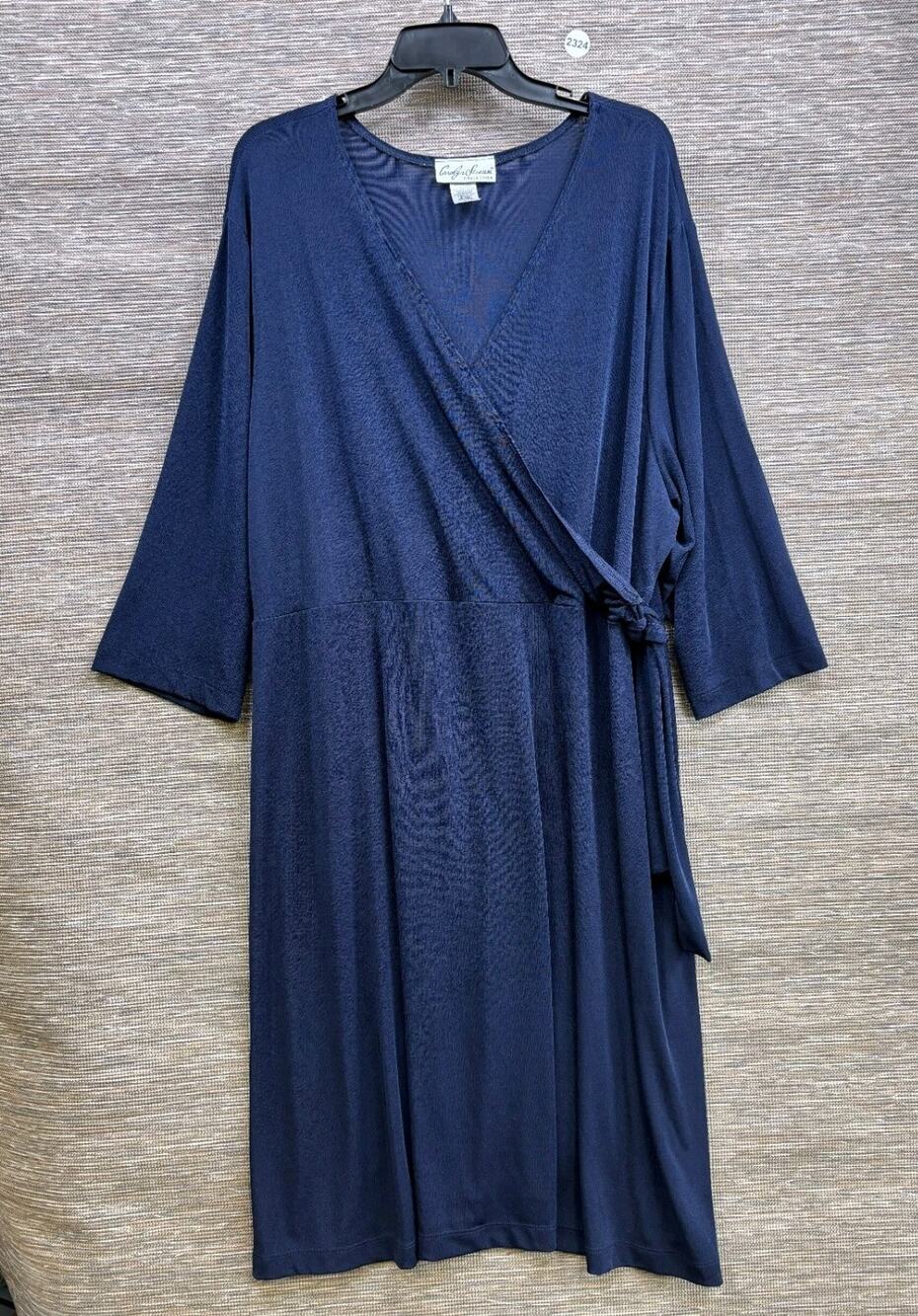Carolyn Strauss Collection Wrap Dress Womens Size 2X Navy Blue 3/4 Sleeve Casual